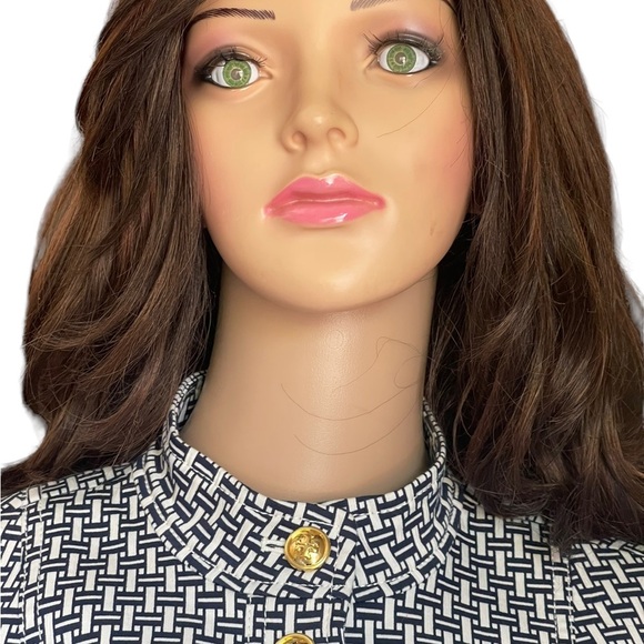 Tory Burch Cameron Crosshatch-print Jacket IvoryNavy with a Mandarin Collar SZ 2 - Picture 6 of 15